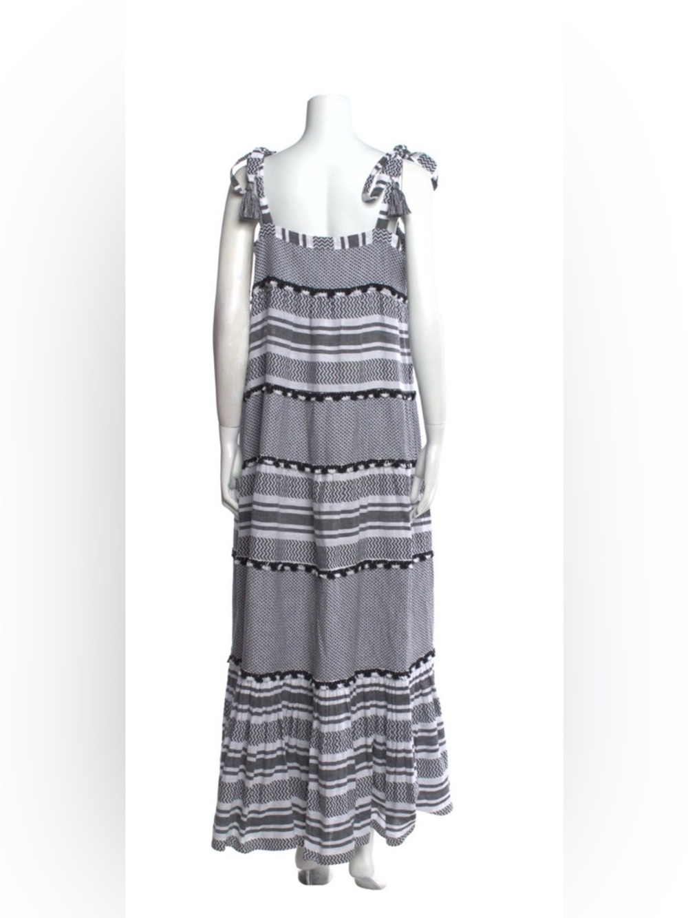 Veronica Beard Black & White Striped Tie-Shoulder Maxi Dress